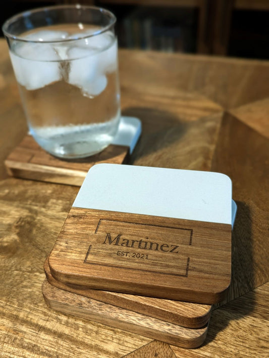 Customized Wood & Marble 4 Piece Coaster Set