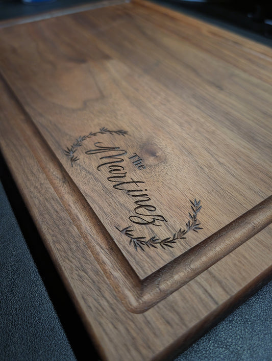 Heirloom Walnut Cutting Board — Personalized, 11" x 17"